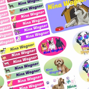 Adesivi con nome - bambini - 75 pezzi - cane - con testo desiderato nome etichette personalizzate - per giovani scuola aziendale KITA N7-5