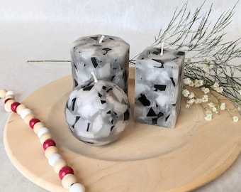 Black and White Chunky Candle - Modern Pillar Candle - Square Shaped Candle - Decorative Votive Candle - Wedding Table Candle