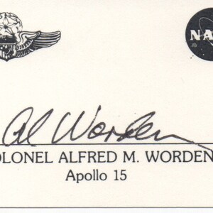 Tarjeta firmada autografiada del Astronauta Apolo 15 de Al Worden