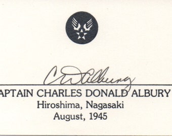 Charles Albury signed card, Hiroshima pilot autograph