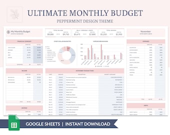 Plantilla definitiva de hoja de cálculo de presupuesto mensual para Google Sheets, planificador financiero, seguimiento de gastos, planificador de ahorros y objetivos financieros