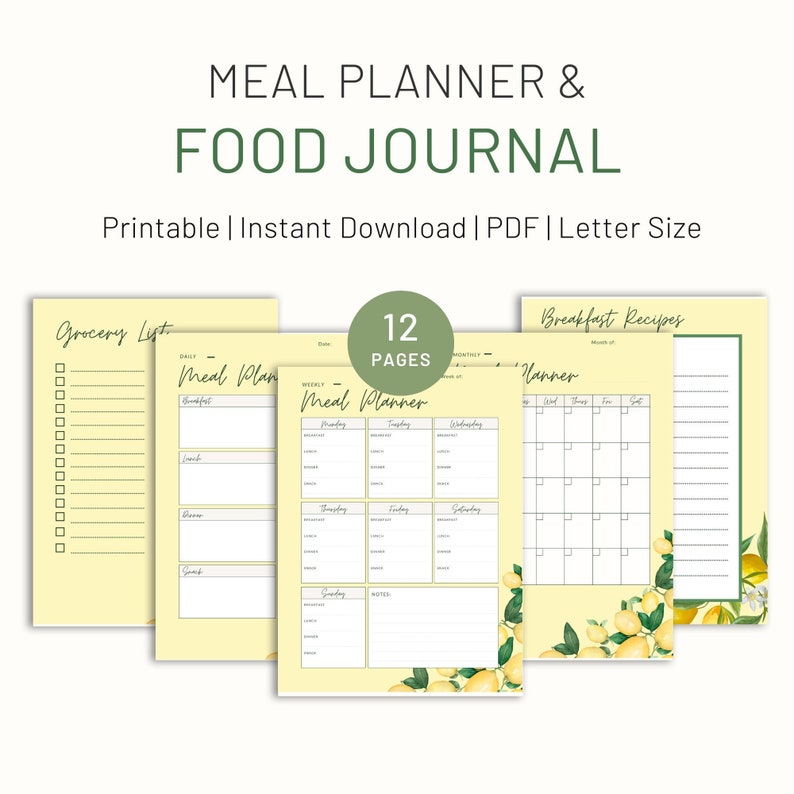 Meal Planner Printable, Daily Food Journal, Weekly Food Journal ...