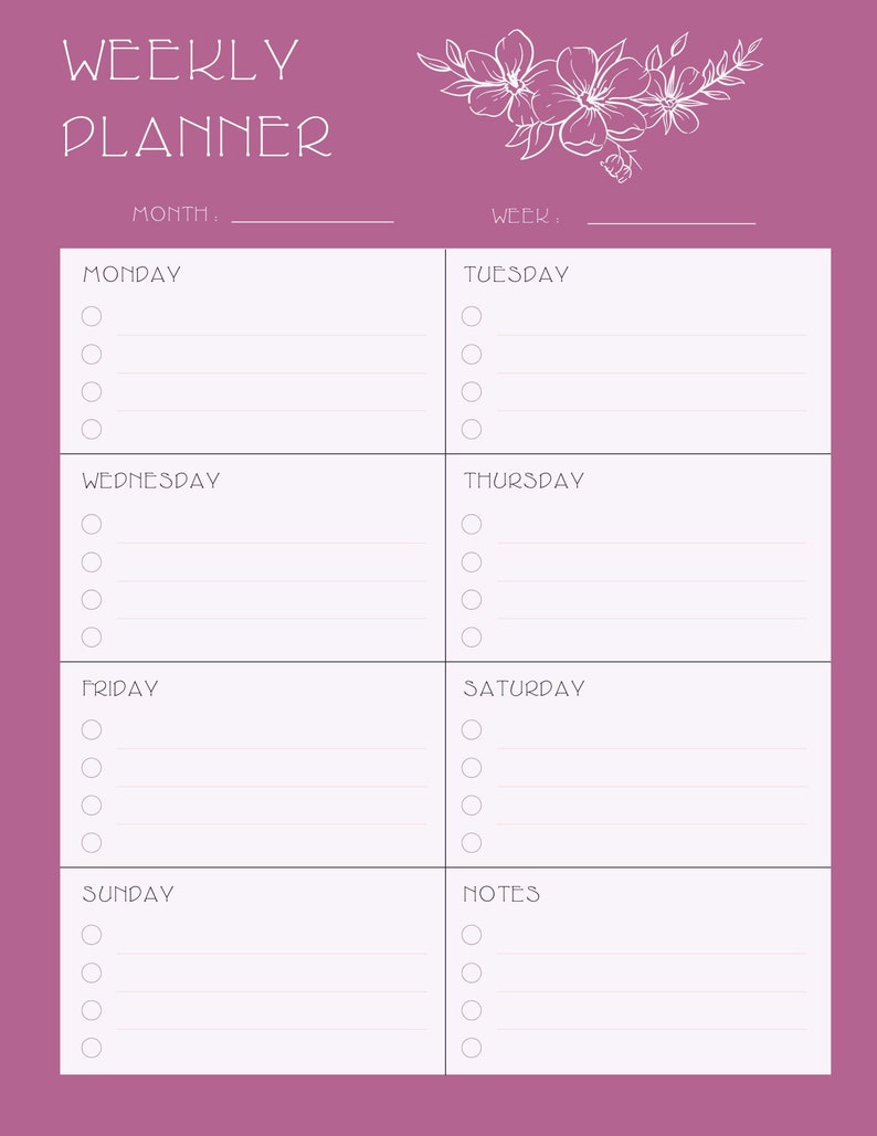 Weekly Planner Printable to Do List Digital Planner Instant - Etsy