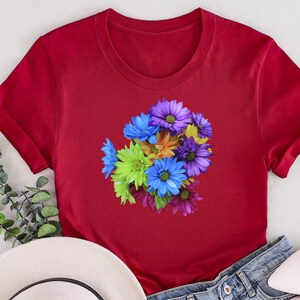 Colourful Sunflower Bouquet Streetwear T-shirt for Women. Custom Design Sunflower Graphic T-shirt. Gift for Women, For Mom, for Wife.