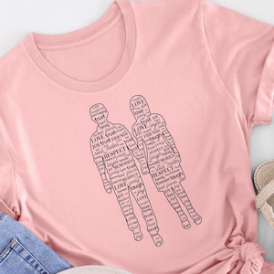 Love T-shirt with Couple Silhouette. Custom Design Shirt with the Couple Silhouette with Full of Love Phrases. Cute Love Tshirt for Couples