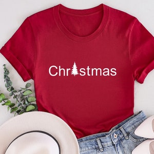 Christmas with Tree Writing, Stylish Writing Shirt, Cool Christmas Shirt, Gift  For Christmas, Xmas Gifts, Family Shirt, Christmas Tree Tee