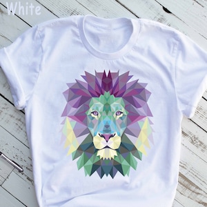 Lion Face Shirt. Lion Shirt. Stained Glass Pattern Lion Shirt. Watercolour Print Shirt. Lion Face Shirt. Animal Lover Shirt. Summer Shirt