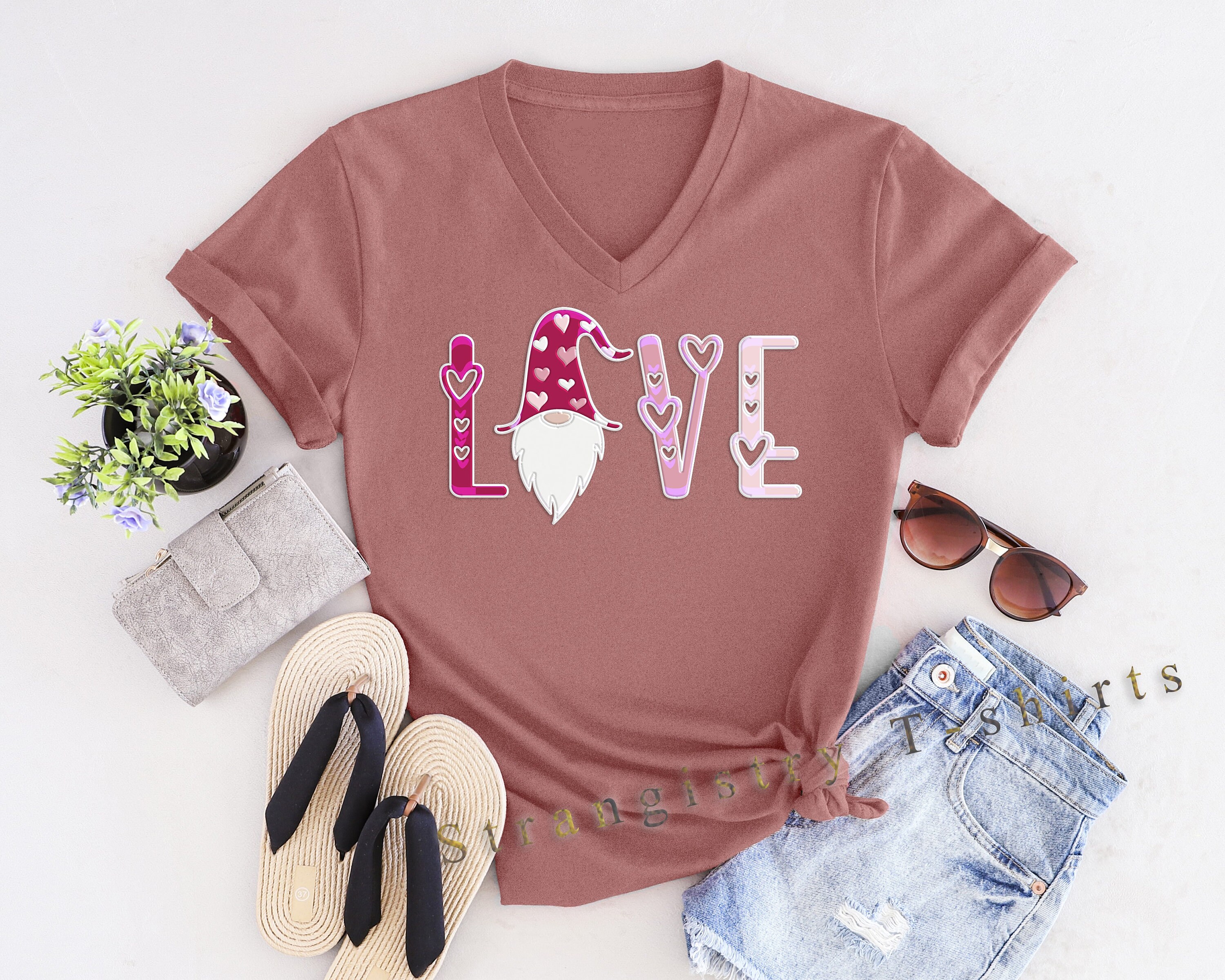 Love T-shirt with Gnome Design for Streetwear. Graphic Design Shirt with the Text of Love and Gnome. Cool Streetwear Tshirt for Crushes.