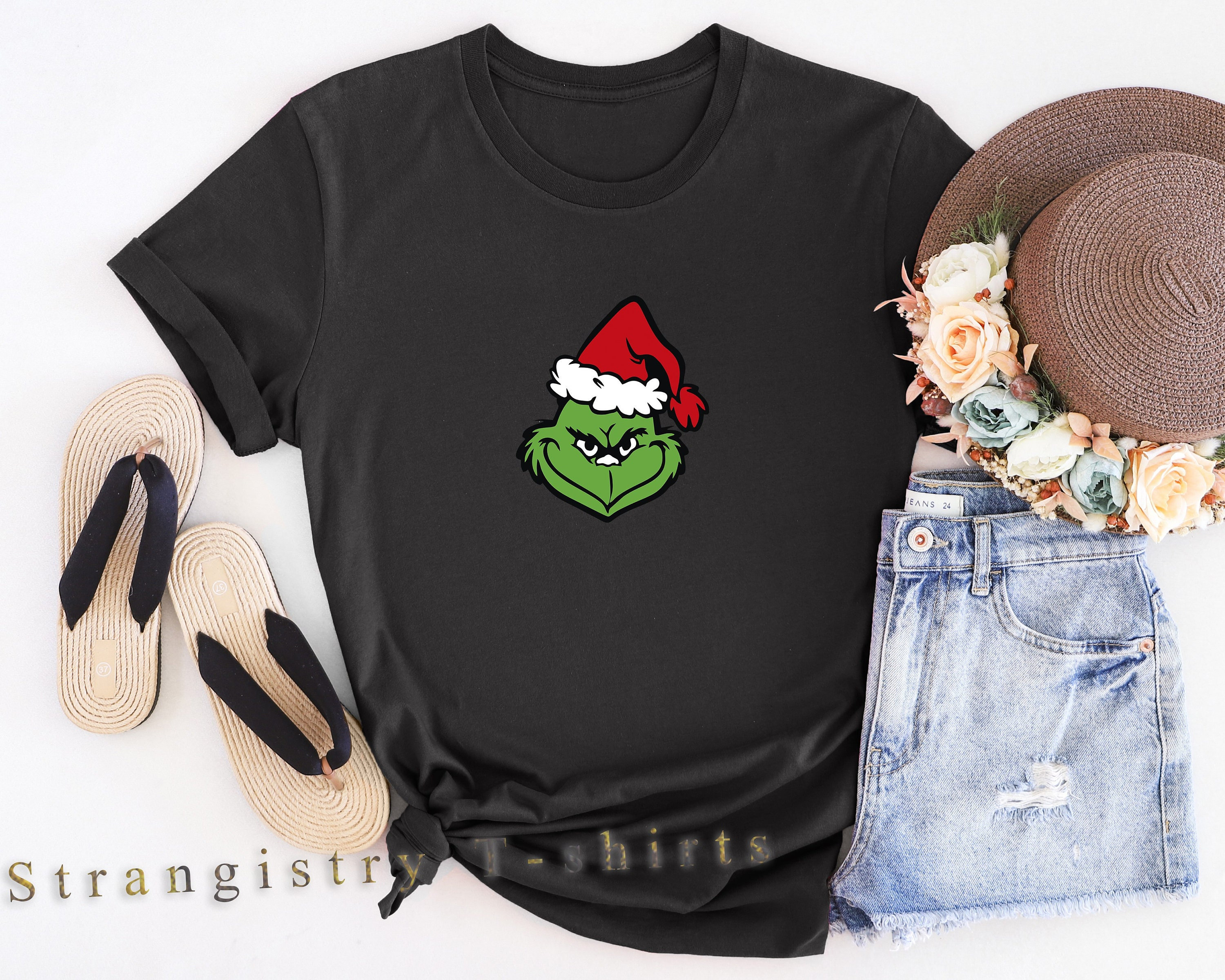 Grinch Face with Santa’s Hat, Funny Christmas Shirt, Grinch Shirt, Gift  For Christmas, Funny Shirt, Holiday Shirt, Xmas Gifts, Family Shirt