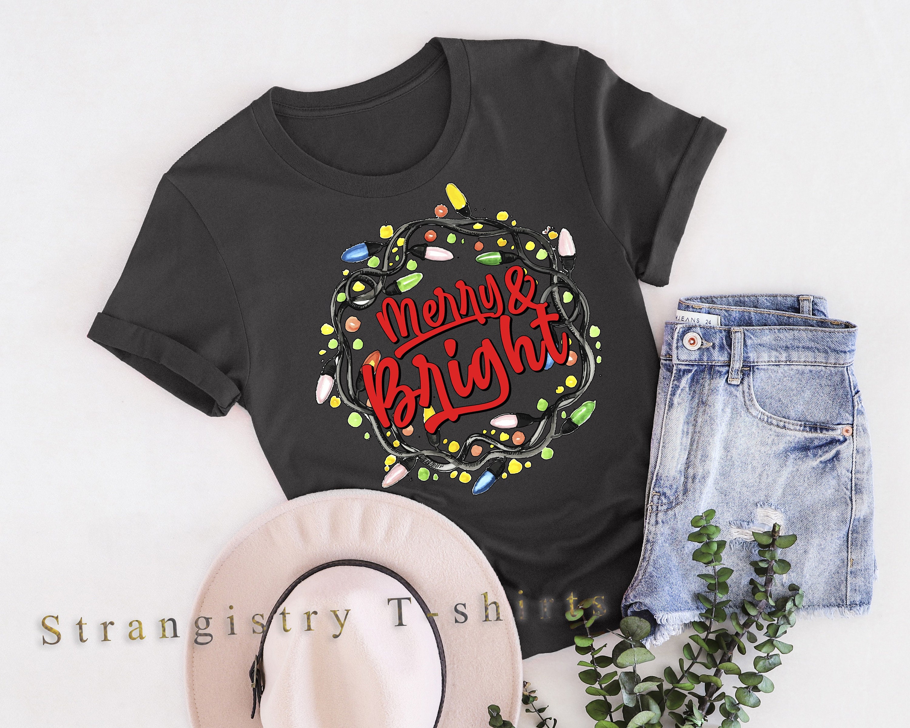 Merry & Bright Christmas T-shirt. Graphic Design for Christmas Joy. Christmas Gift for Your Loved Ones, Family and Friends. Merry and Bright