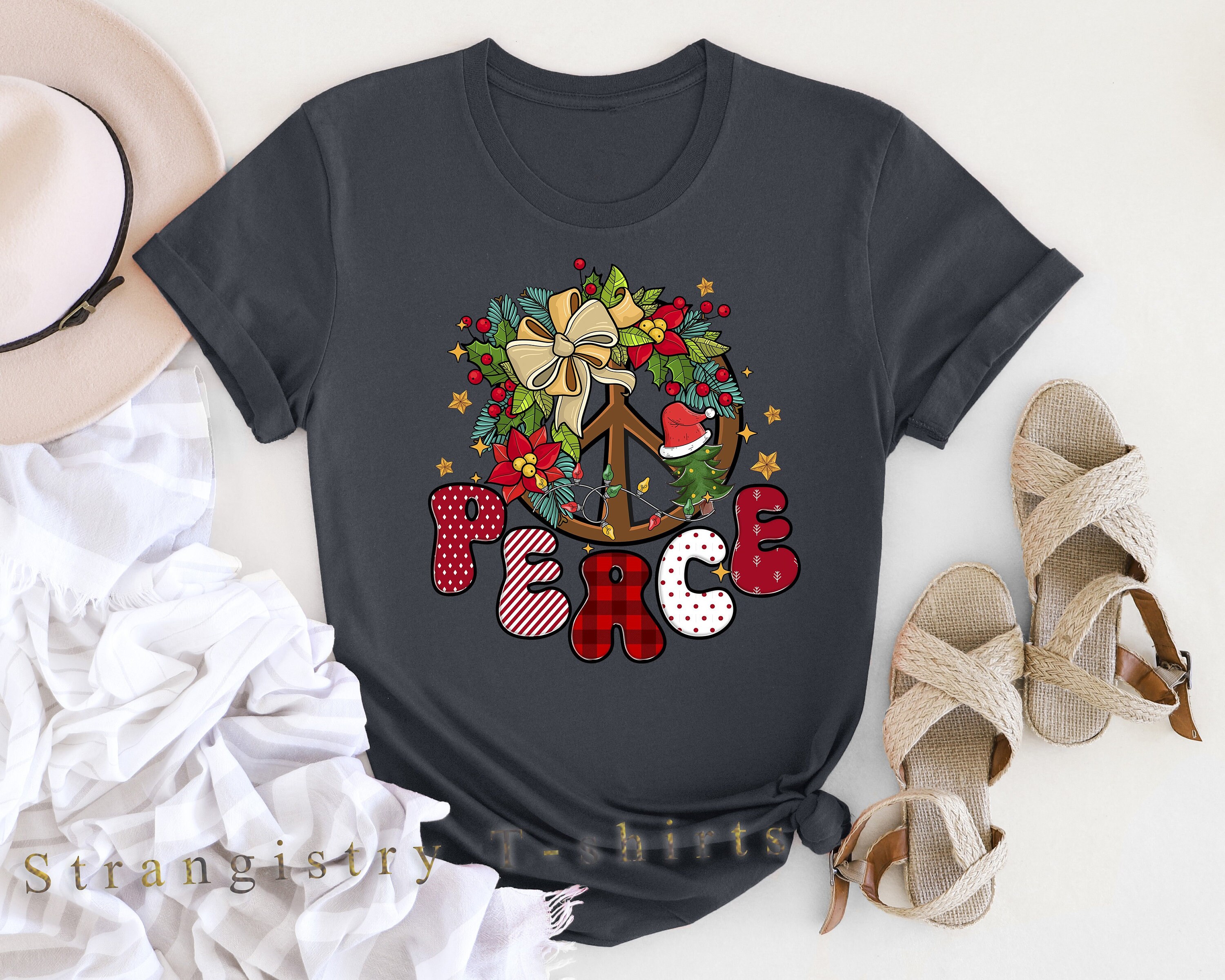 Retro Christmas Shirt, Retro Peace Shirt, Christmas T-shirt, Christmas Peace T-shirt, Peace Shirt, Christmas Gift, Family Christmas Shirt