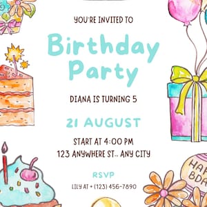 Editable Birthday Party Invitation | Kids Birthday Template | Printable Party Invite for Girls or Boys | Colorful Canva Design