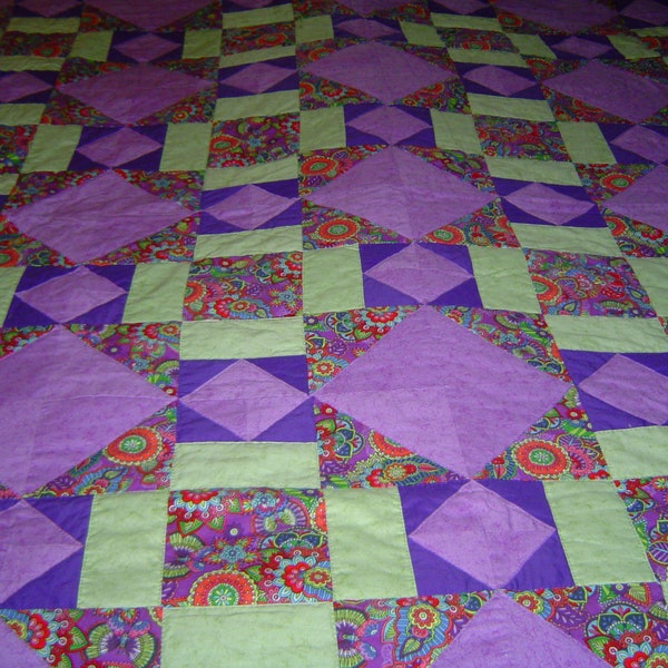 Green Purple Quilt Etsy