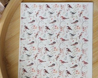 Fall Polymer clay transfer sheet, birds pattern clay sheet, Transfer paper sheets for polymer clay, polymer clay surface decoration