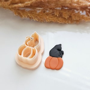 Cat Clay Cutter, Fall Clay cutters, Halloween Clay cutters, polymer clay cutters, cat and pumpkin cutter, jewelry making cutters