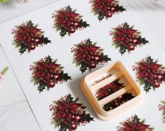 Christmas Polymer Clay transfer sheets with optional matching polymer cutter, winter crafts, Poinsettia Water transfer paper polymer clay