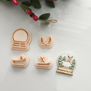 Snow Globe Christmas Polymer Clay Cutter, deer glitter globe clay cutter, winter clay cutters, jewelry making cutters set of 4 pieces