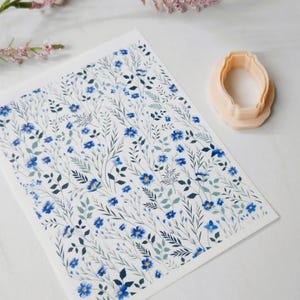 Floral Polymer clay transfer sheet, Blue Flower pattern clay sheet, Transfer paper sheets for polymer clay, polymer clay surface decoration
