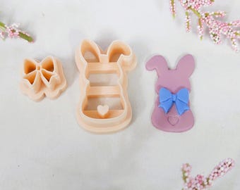 Easter clay cutter, bunny polymer clay cutter, chocolate bunny clay cutter, rabbit cutter, bunny with ribbon clay cutters, spring cutters