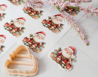 Christmas polymer clay transfer sheets, Santa Claus Polymer Clay Transfers 12 Patterns with optional matching cutter, winter image transfer