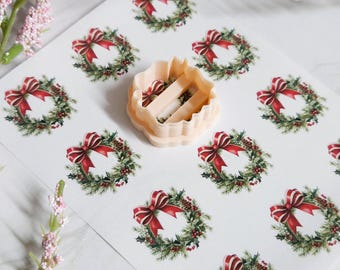 Christmas polymer clay transfer sheets, Wreath pattern Polymer Clay Transfers paper with optional matching cutter, winter image transfer