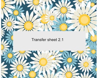 Daisy transfer sheet, Blue floral Clay Transfer Sheet, Clay Transfer paper sheets