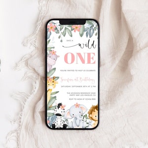 EDITABLE Safari Birthday Invitation, Wild One 1st Birthday Invite, Safari Animals Party Invite Template, Jungle Animals Invitation