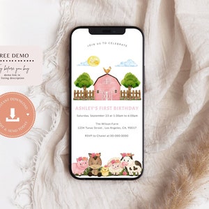 Farm Birthday Party Invitation Template, Farm Animals Birthday Invitation, Pink Barnyard Animals, Printable, Instant download, Corjl