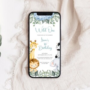 EDITABLE Safari Birthday Invitation, Wild One 1st Birthday Invite, Safari Animals Party Invite Template, Jungle Animals Invitation