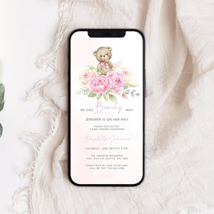 Bear Baby Shower Invite, Bear Theme Baby Shower Invitation, We Can Bearly Wait Invites, Baby Bear Invitation, Pink Bear baby Shower