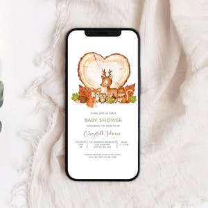Woodland Baby Shower druckbare Einladung, Wald grün, Waldtiere Baby Shower Einladung
