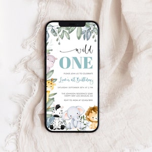 EDITABLE Safari Birthday Invitation, Wild One 1st Birthday Invite, Safari Animals Party Invite Template, Jungle Animals Invitation