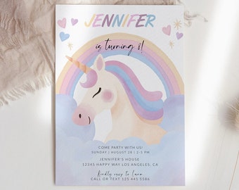 Unicorn Birthday Invitation Template, Unicorn Birthday Invite, Unicorn Party Invitation, Editable Invitation, Girl Birthday Invitation