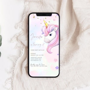 Unicorn Birthday Invitation Template, Unicorn Birthday Invite, Unicorn Party Invitation, Editable Invitation, Girl Birthday Invitation
