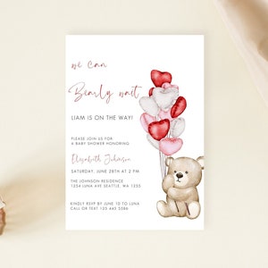 Bear Baby Shower Invite, Bear Theme Baby Shower Invitation, We Can Bearly Wait Invites, Baby Bear Invitation, Neutral Bear baby Shower