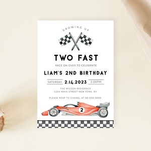 Editable TWO Fast Birthday Invitation, Race Car Invitation, 2nd Birthday Invite, Growing Up Two Fast Invitation, Corjl