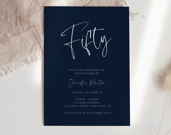 Digital 50th Birthday Invitation, Editable Birthday Invite for 50 year old Birthday Party, Editable Text Message, Editable Invitation