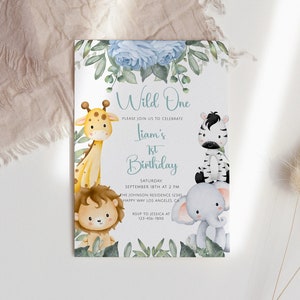 EDITABLE Safari Birthday Invitation, Wild One 1st Birthday Invite, Safari Animals Party Invite Template, Jungle Animals Invitation