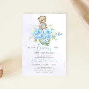 Bären-Babyparty-Einladung, Thema Bären-Babyparty-Einladung, können wir Bärenwarten einladen, Baby-Bärn-Einladung, blaue Bären-Babyparty