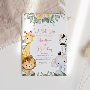 EDITABLE Safari Birthday Invitation, Wild One 1st Birthday Invite, Safari Animals Party Invite Template, Jungle Animals Invitation