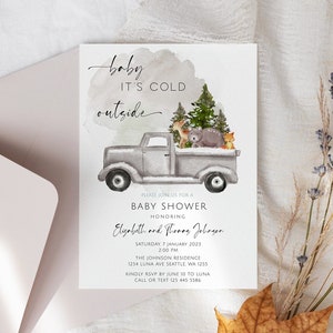 Wald-Baby-Dusche-Einladungsvorlage, Winter-Wald, Wald-Baby-Dusche, Waldtier-Einladung