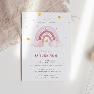 Editable Rainbow Birthday Invitation, Rainbow Invitation, Girl Pastel First, Rainbow Template, Magical Party Invite, Download Corjl S1