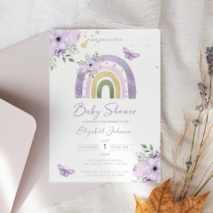 Regenbogen-Baby-Dusche-Einladung, Boho-Regenbogen-Baby-Dusche-Einladung, bearbeitbarer digitaler Download, druckbare Vorlage, sofortiger Download