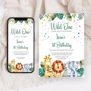 EDITABLE Safari Birthday Invitation, Wild One 1st Birthday Invite, Safari Animals Party Invite Template, Jungle Animals Invitation