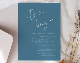 Editable Minimalist Baby Shower Invitation, Boy baby shower invite, Modern Baby Shower Invite, Baby Shower Evite, Instant Download