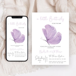 Butterfly Baby Shower Evite, Butterfly Printable Template, Baby Shower Evite, iPhone Invite, Digital Electronic Invite, Instant Download