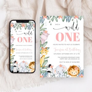 EDITABLE Safari Birthday Invitation, Wild One 1st Birthday Invite, Safari Animals Party Invite Template, Jungle Animals Invitation
