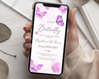 Butterfly Baby Shower Evite, Butterfly Printable Template, Baby Shower Evite, iPhone Invite, Digital Electronic Invite, Instant Download