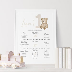 Beary Meilensteinschild zum ersten Geburtstag, Meilensteintafel zum 1. Geburtstag, Teddybär-Partydekoration