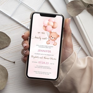 Bear Balloons Baby Shower Invitation Template, Editable Bear Baby Shower Evite, Baby Shower Evite, Electronic Invite, Instant Download
